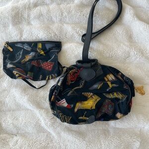 Vintage Ferragamo drawstring purse with interior purse and shoe print